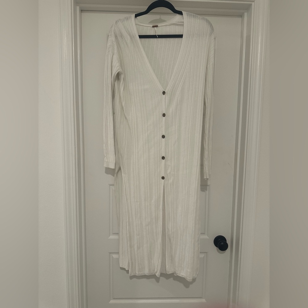 Free People Longline Ribbed Knit Cardigan White - Picture 3 of 4